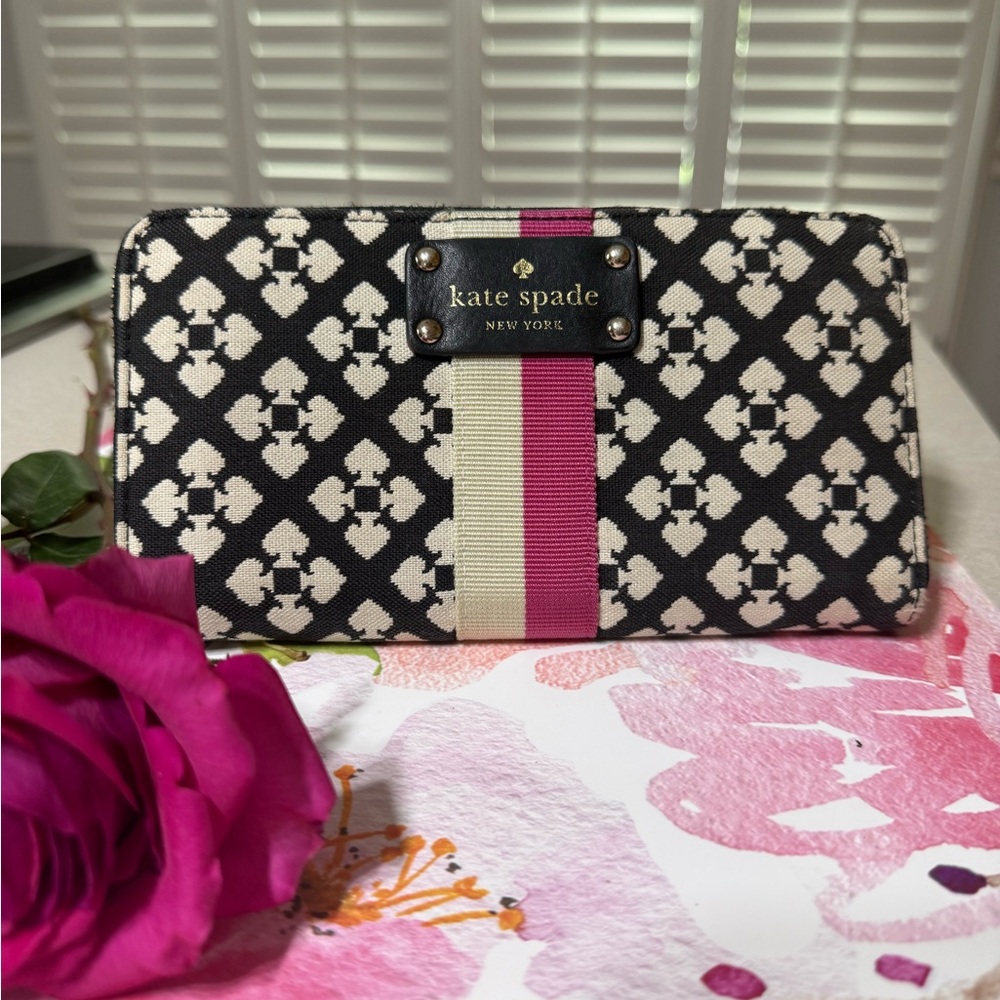Kate Spade Black and Cream Clutch with Pink Accent